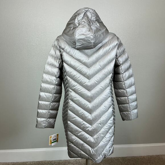 Michael Kors Quilted Puffer Coat Size Large Gray Mid Length Packable Jacket - Picture 6 of 11